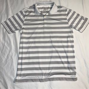 Nike Golf Polo Shirt Mens Medium White/Black Striped Dri-Fit Tour Performance